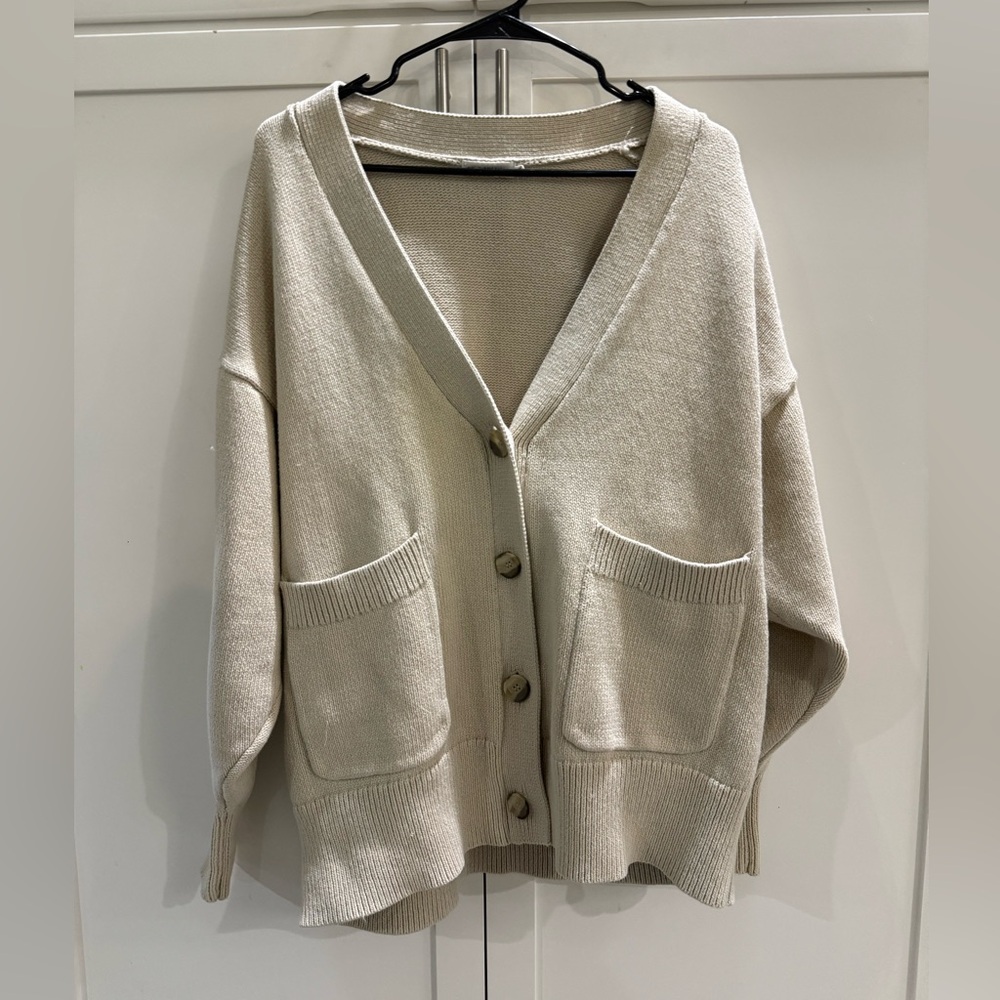 Good American Oversized Chunky Knit V-Neck Cardigan Knit Sweater Women's Size L